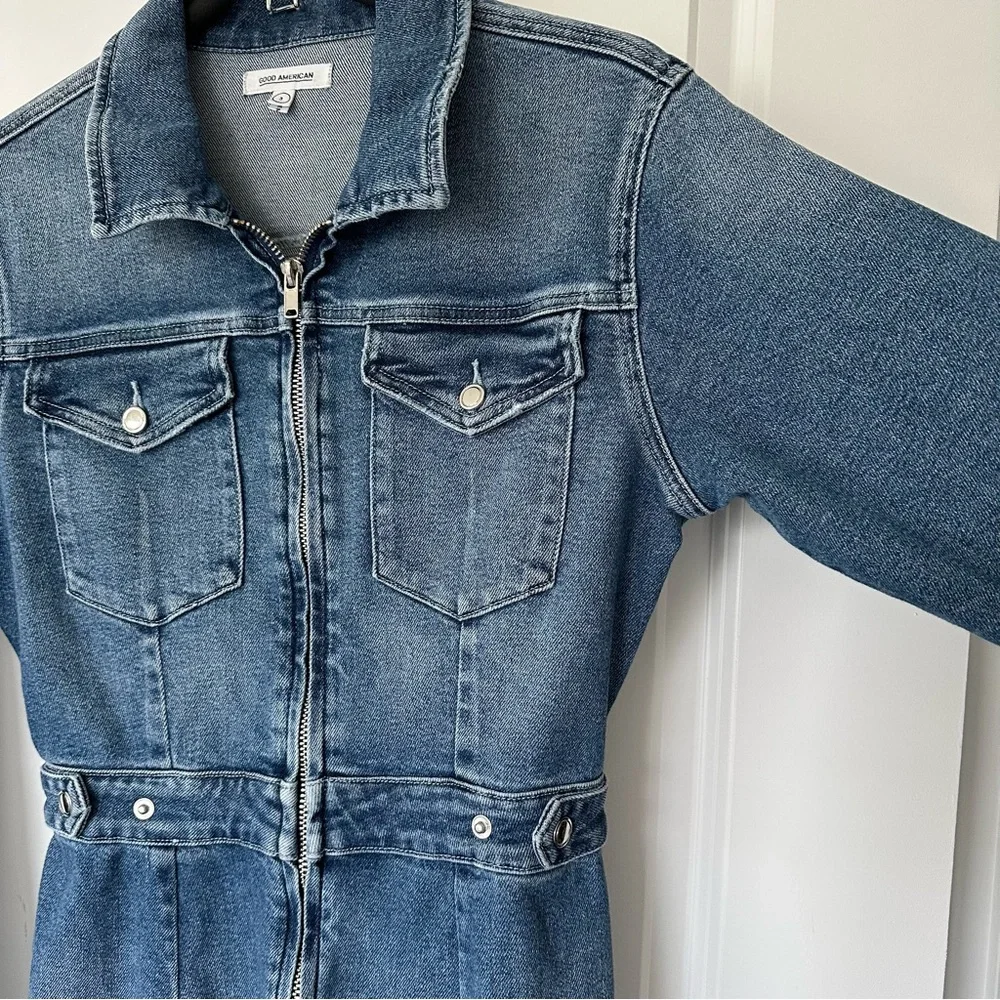 Good American Long Sleeve Denim Jean Jumpsuit - Picture 5 of 14